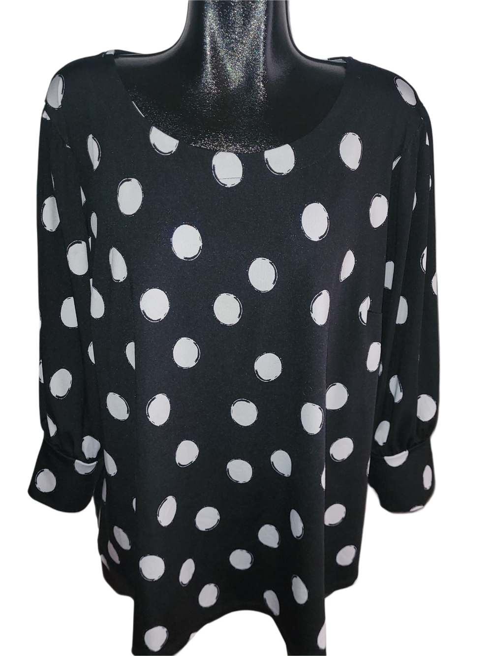 Laura Black and White Polka Dot Cropped Puff Sleeve Women's Top Size 3X